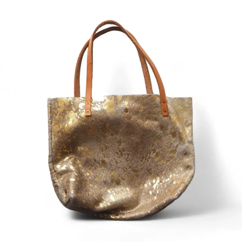 Remnant The‎ Rambler Leather Cream/ Brown / Gold Hide Bag Purse 15
